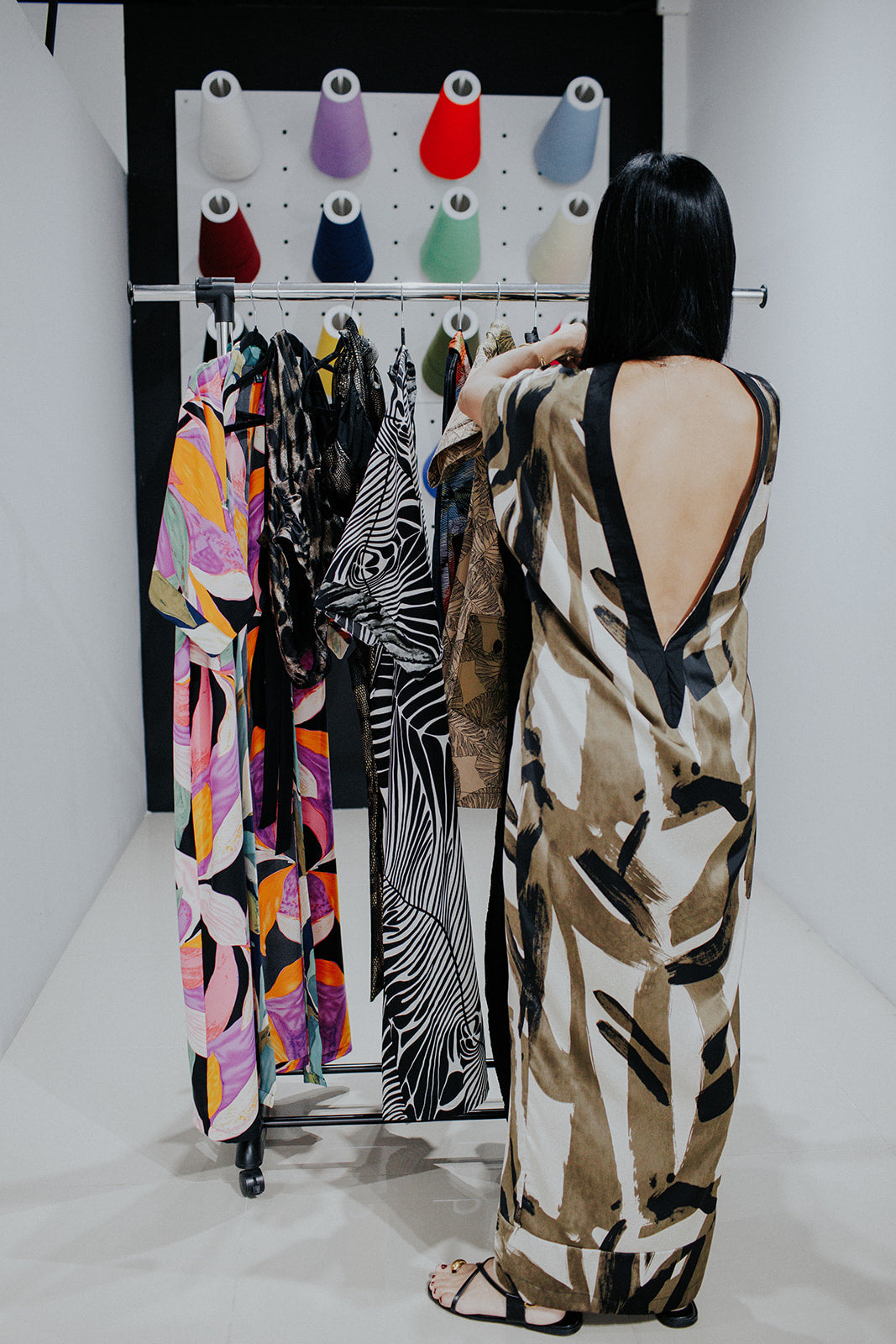 Tempo V Back Dress in Calligraphy Print