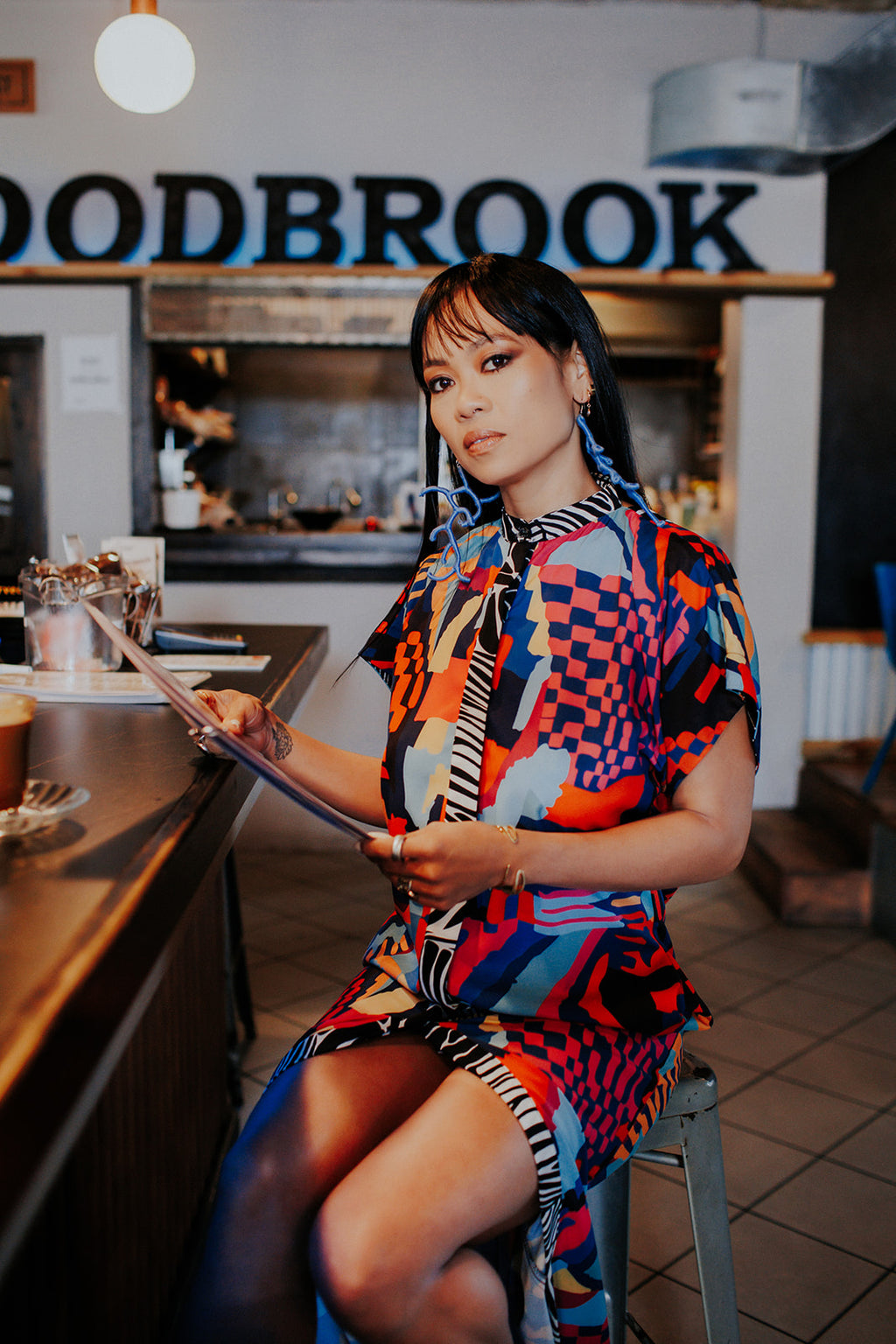 Tempo V Back Dress in Geometric Print