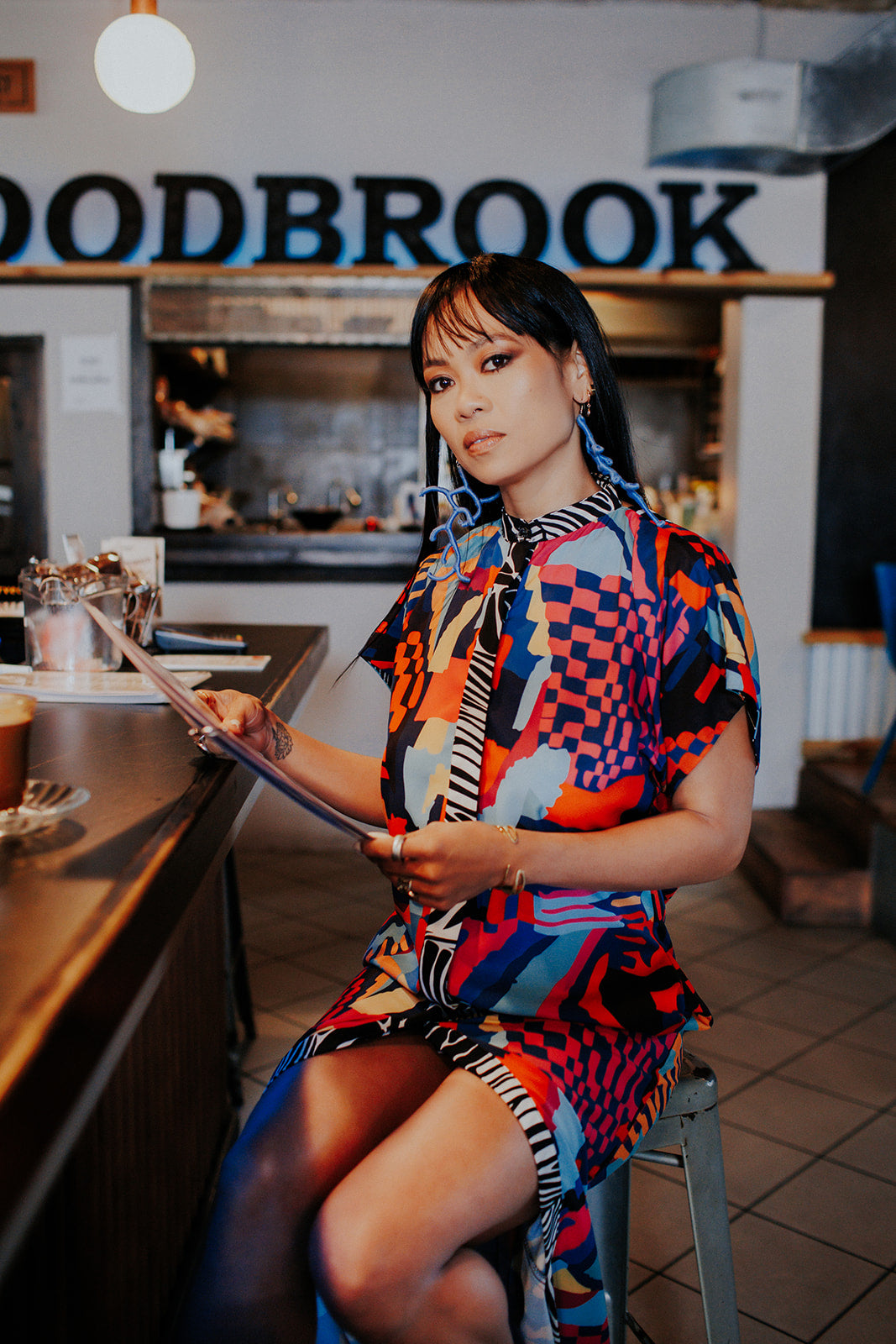 Tempo V Back Dress in Geometric Print