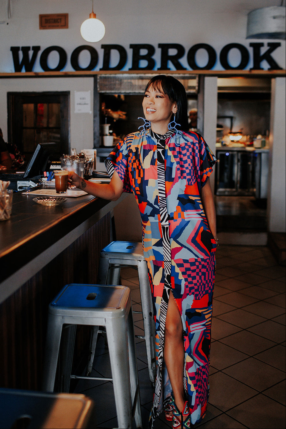 Tempo V Back Dress in Geometric Print