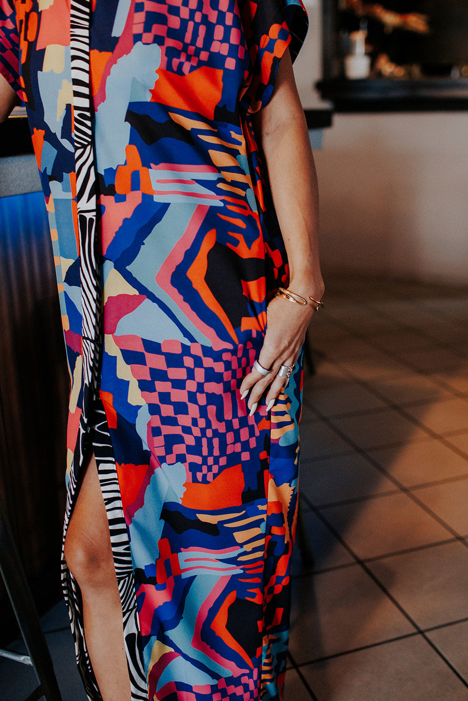 Tempo V Back Dress in Geometric Print