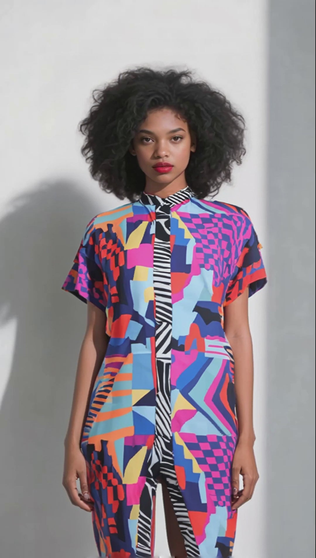 Tempo V Back Dress in Geometric Print